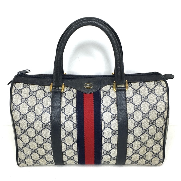 Authentic GUCCI Boston satchel bag navy grey monogram coated canvas - Picture 1 of 16